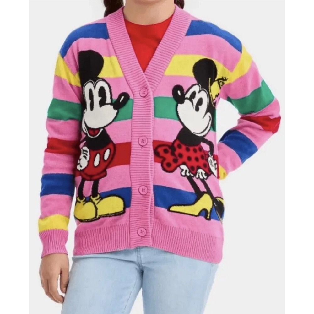 *Disney Girls 100 Mickey & Minnie Mouse Retro Re-Imagined Striped‎ Cardigan 5/6